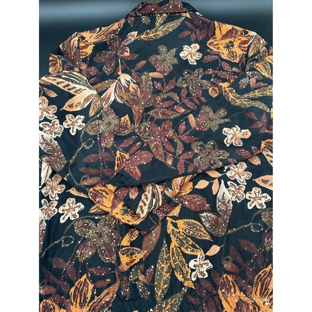 Blair Floral Print Zip Up Jacket Large Women's Fall Autumn Warm Tone Lightweight - Picture 6 of 10